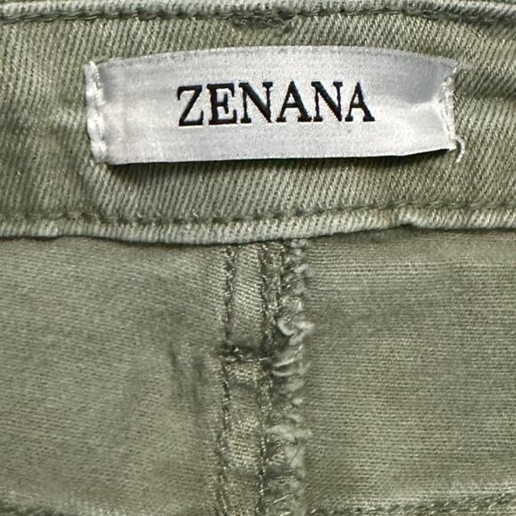 Zenana Jeans Women’s L Olive Green Frayed Hem Wide Leg High Rise Crop Washed - Picture 3 of 8
